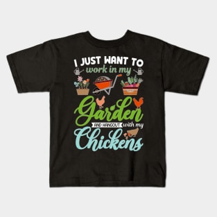 Garden And Chickens Funny Gardener Gardening Chicken Farmer Kids T-Shirt